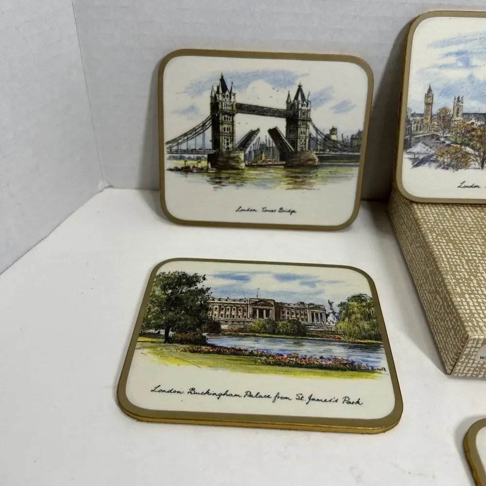 Vtg Coasters London England Landmarks Cork Backs Qty 6 WJB Ltd Made In Britain